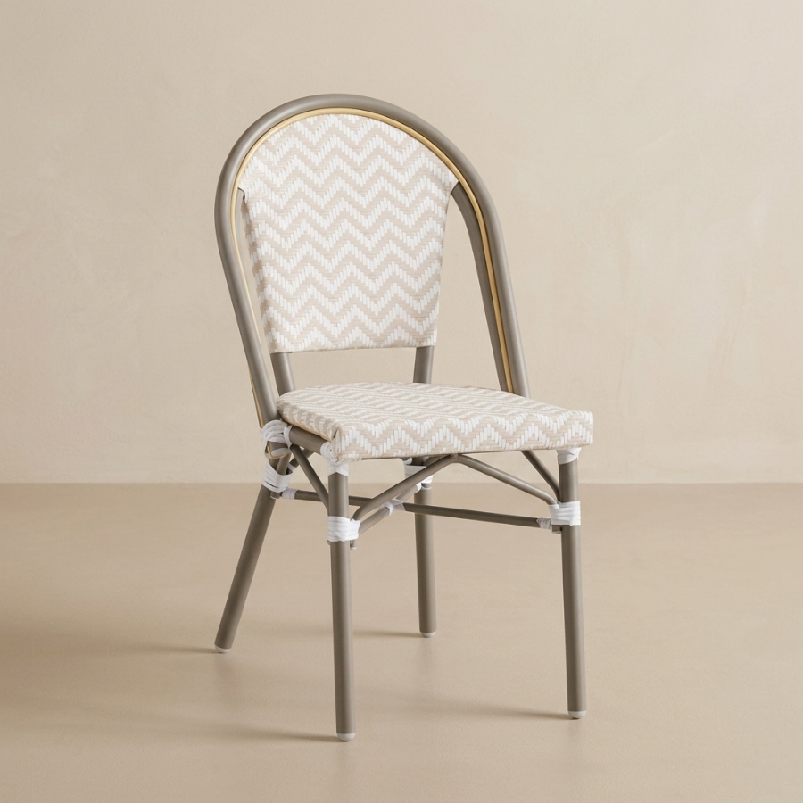 Ally Beige and White Parisian Outdoor Chair with Grey Frame