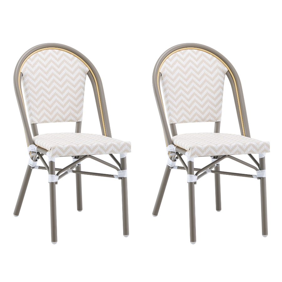 Ally Beige and White Parisian Outdoor Chair with Grey Frame