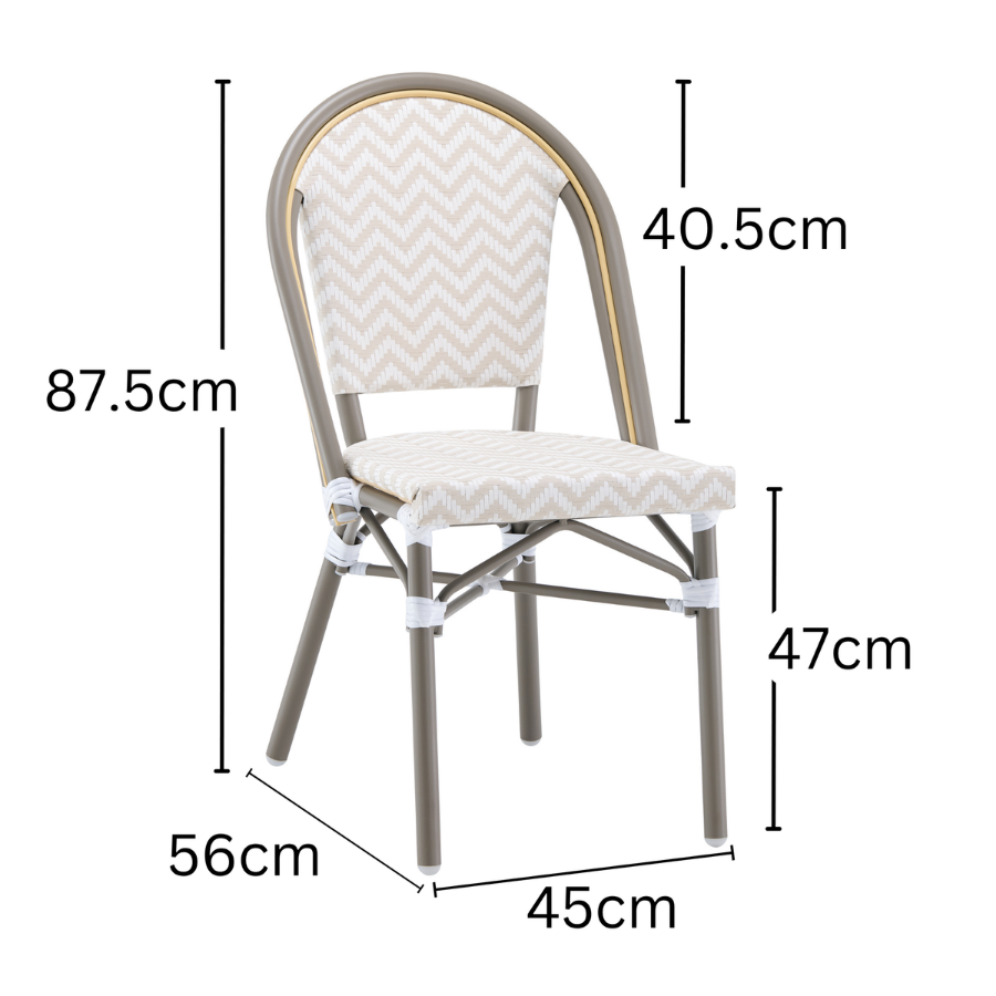 Ally Beige and White Parisian Outdoor Chair with Grey Frame
