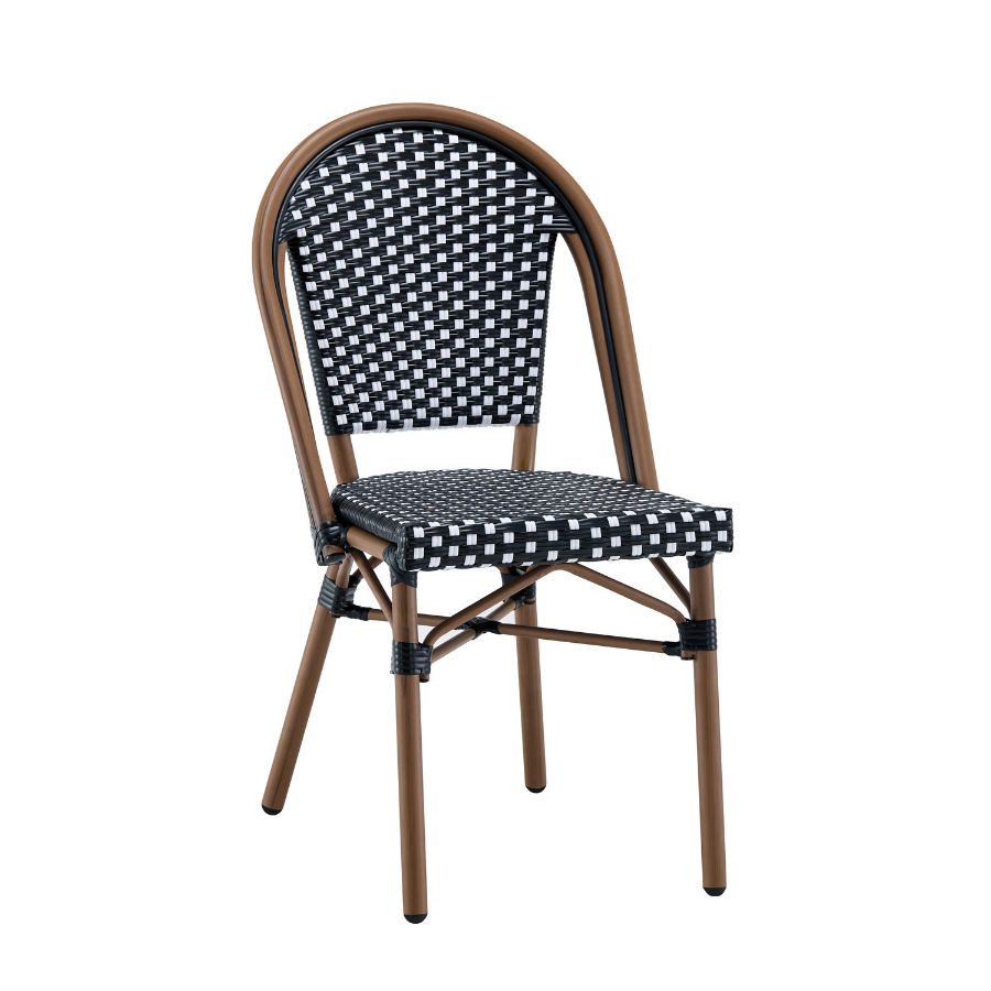 Ally Black and White Parisian Outdoor Chair with Dark Brown Frame