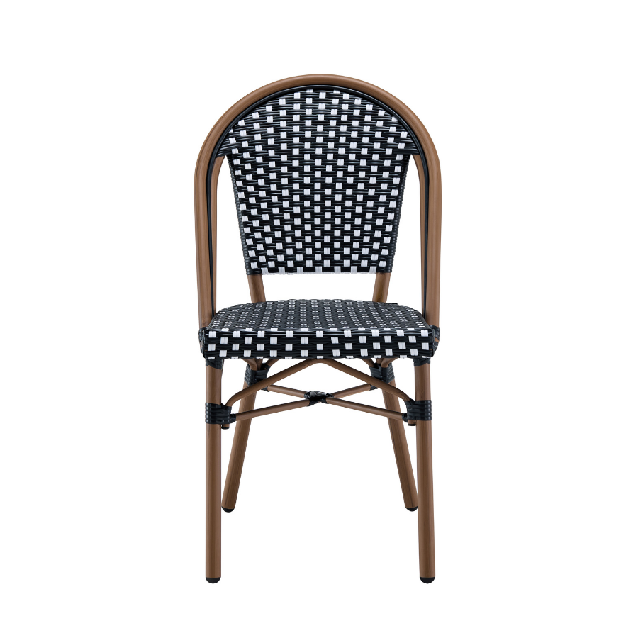 Ally Black and White Parisian Outdoor Chair with Dark Brown Frame