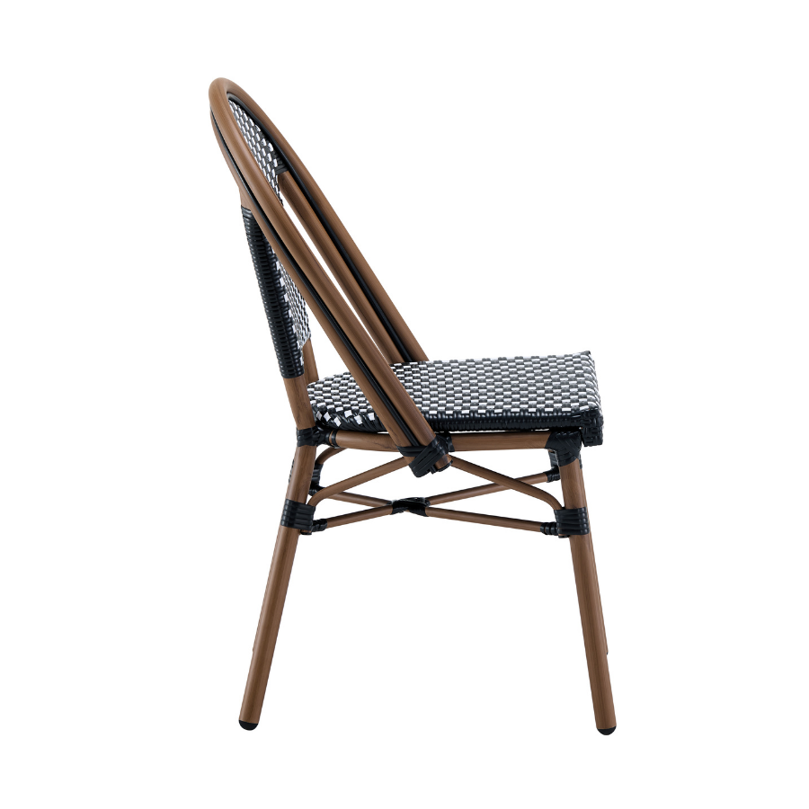 Ally Black and White Parisian Outdoor Chair with Dark Brown Frame