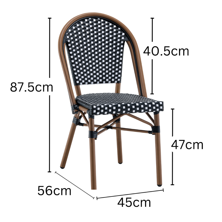 Ally Black and White Parisian Outdoor Chair with Dark Brown Frame