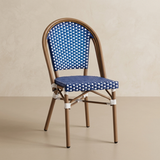 Ally Blue and White Parisian Outdoor Chair with Dark Brown Frame