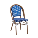Ally Blue and White Parisian Outdoor Chair with Dark Brown Frame