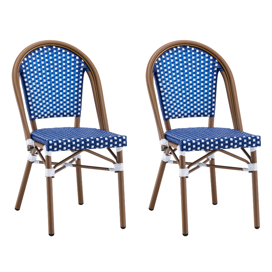 Ally Blue and White Parisian Outdoor Chair with Dark Brown Frame