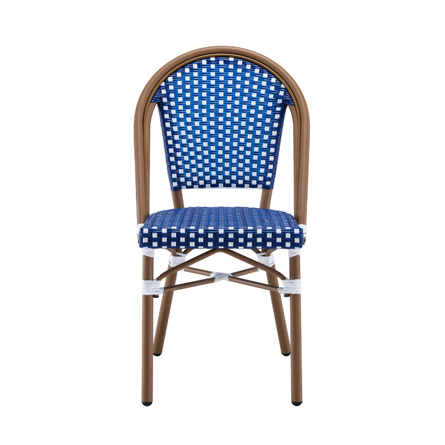 Ally Blue and White Parisian Outdoor Chair with Dark Brown Frame
