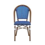 Ally Blue and White Parisian Outdoor Chair with Dark Brown Frame