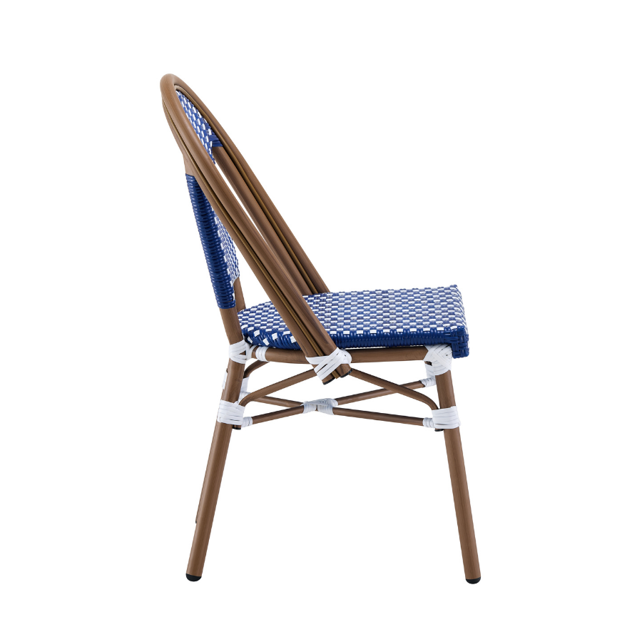 Ally Blue and White Parisian Outdoor Chair with Dark Brown Frame