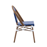 Ally Blue and White Parisian Outdoor Chair with Dark Brown Frame