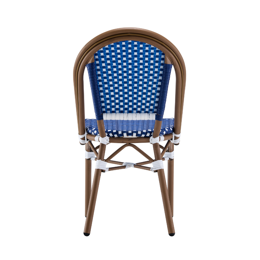 Ally Blue and White Parisian Outdoor Chair with Dark Brown Frame