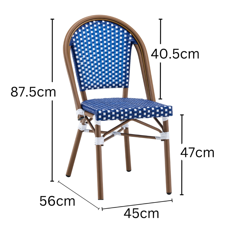 Ally Blue and White Parisian Outdoor Chair with Dark Brown Frame