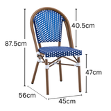 Ally Blue and White Parisian Outdoor Chair with Dark Brown Frame