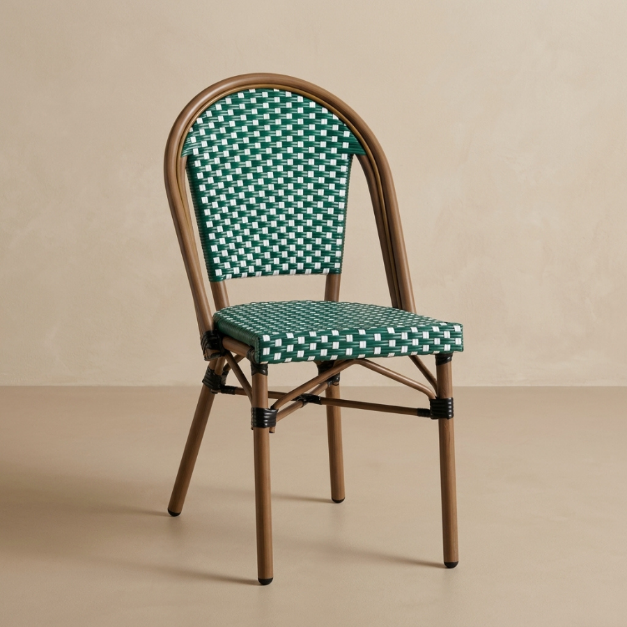 Ally Green and White Parisian Outdoor Chair with Dark Brown Frame