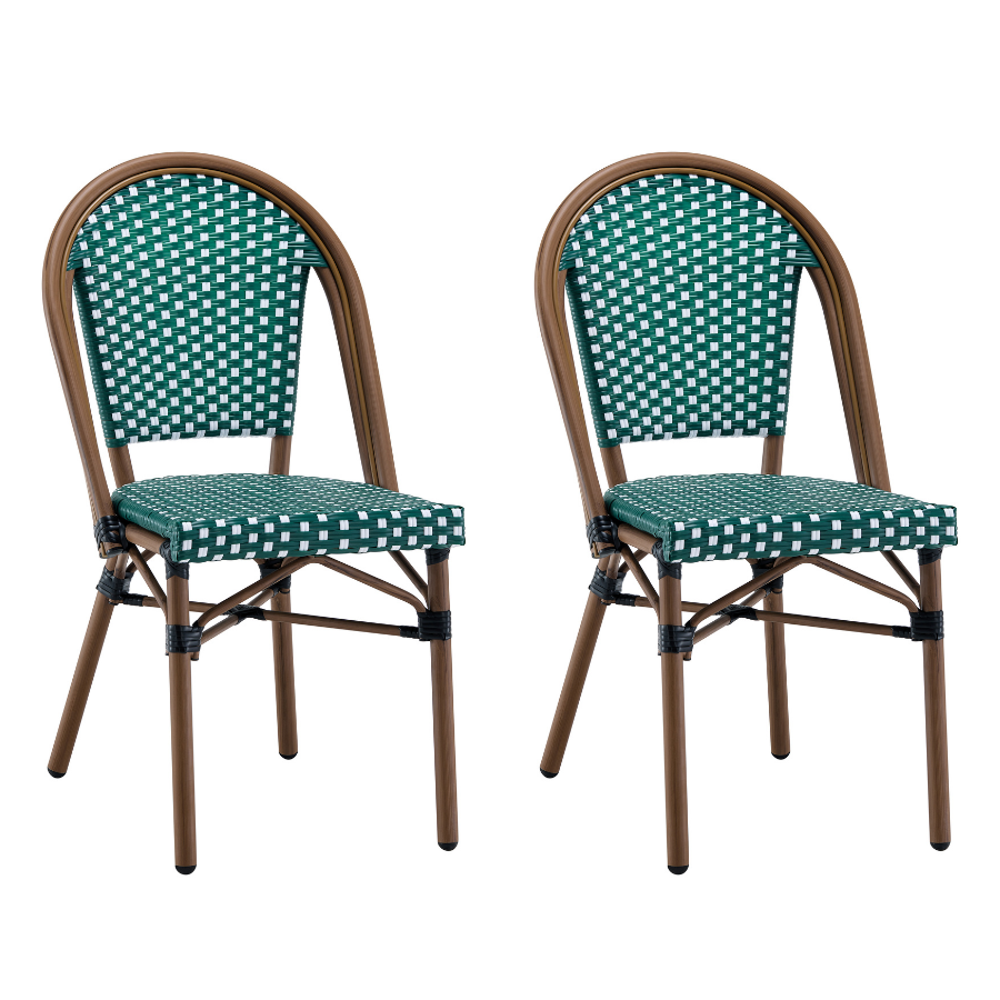 Ally Green and White Parisian Outdoor Chair with Dark Brown Frame