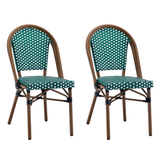 Ally Green and White Parisian Outdoor Chair with Dark Brown Frame