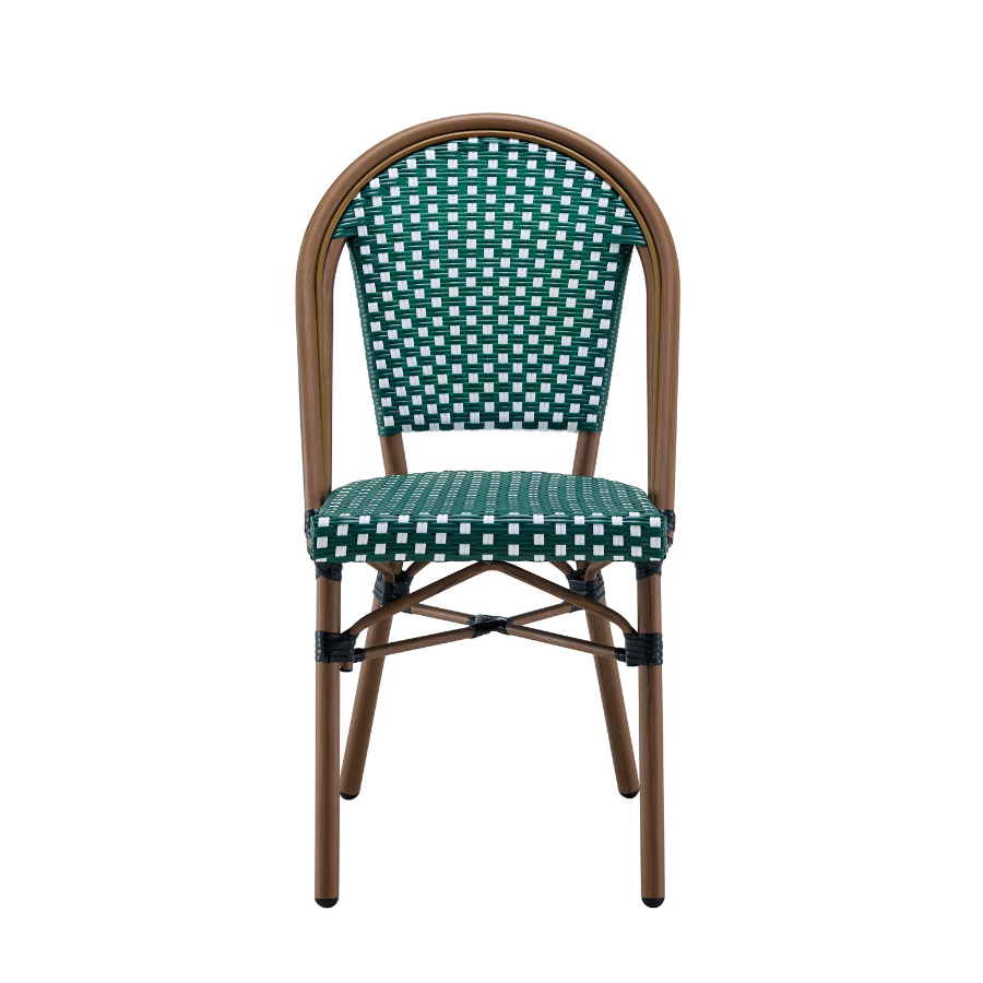 Ally Green and White Parisian Outdoor Chair with Dark Brown Frame
