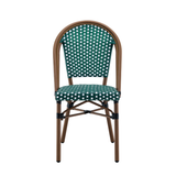 Ally Green and White Parisian Outdoor Chair with Dark Brown Frame