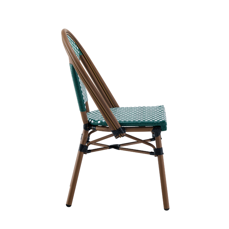 Ally Green and White Parisian Outdoor Chair with Dark Brown Frame