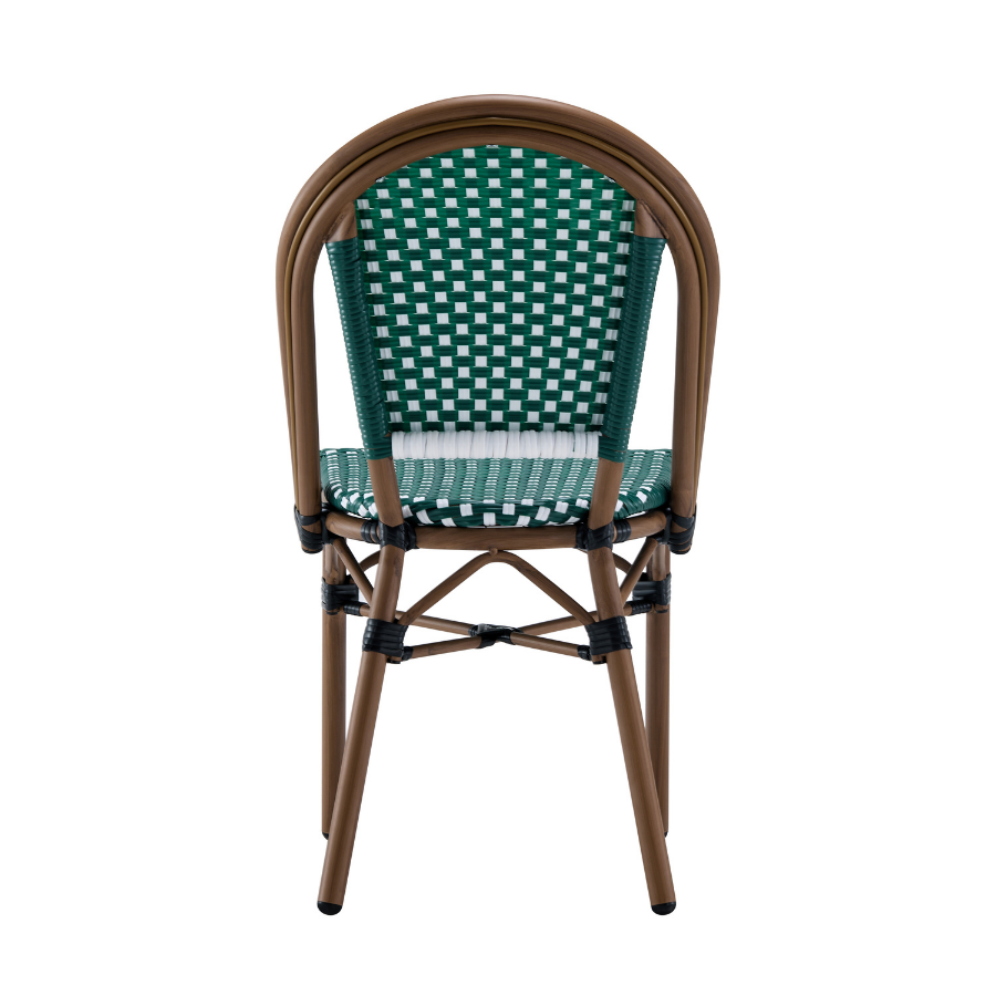 Ally Green and White Parisian Outdoor Chair with Dark Brown Frame