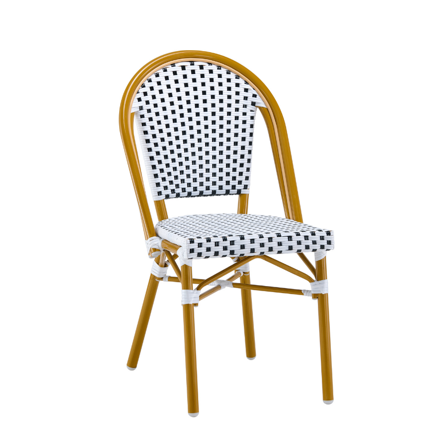 Ally White and Black Parisian Outdoor Chair with Light Brown Frame