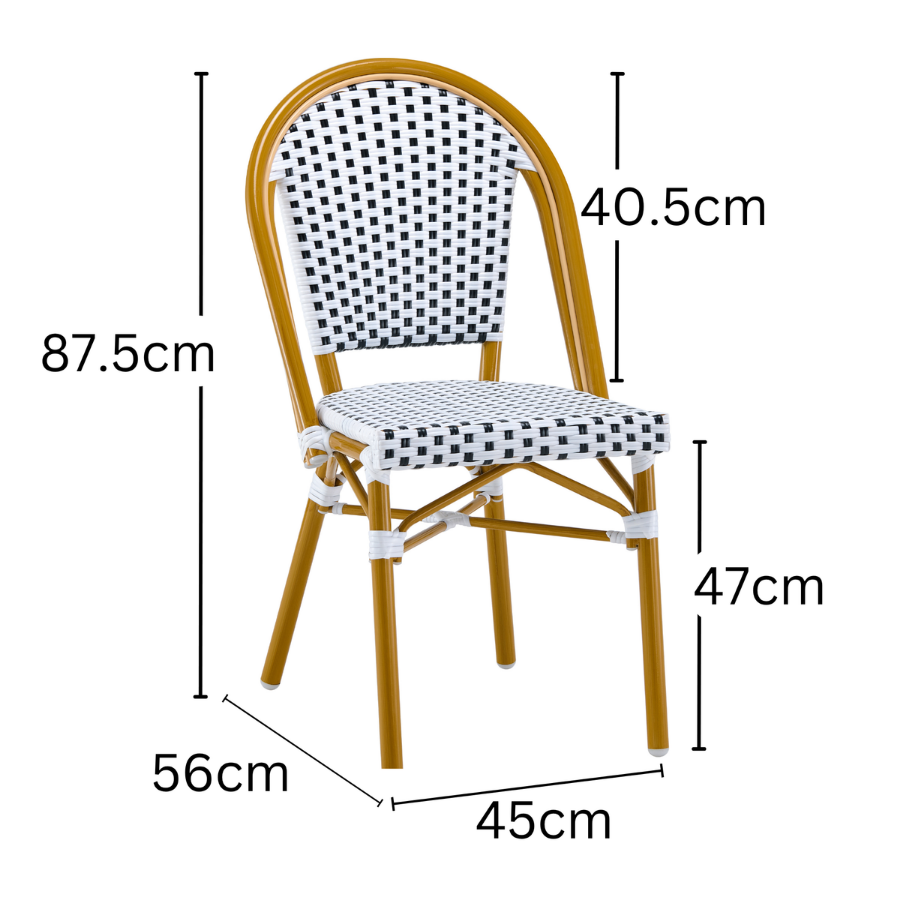 Ally White and Black Parisian Outdoor Chair with Light Brown Frame