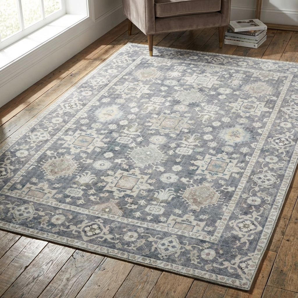 Anna Machine Washable Large Grey Rug