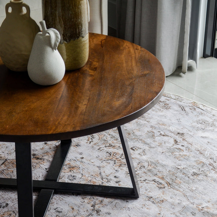 Anu Natural & Black Wooden Round Coffee Table - Fab Habitat , Coffee Tables, [product_size],