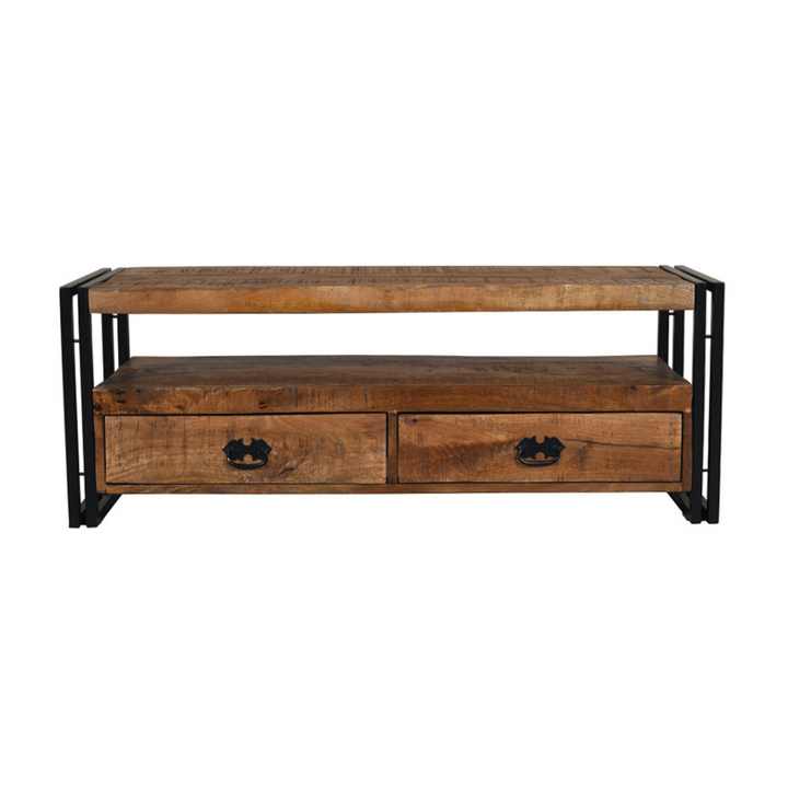 Astra Natural Industrial Wooden & Black Metal 120 cm Entertainment TV Unit - Fab Habitat , TV Units, [product_size],