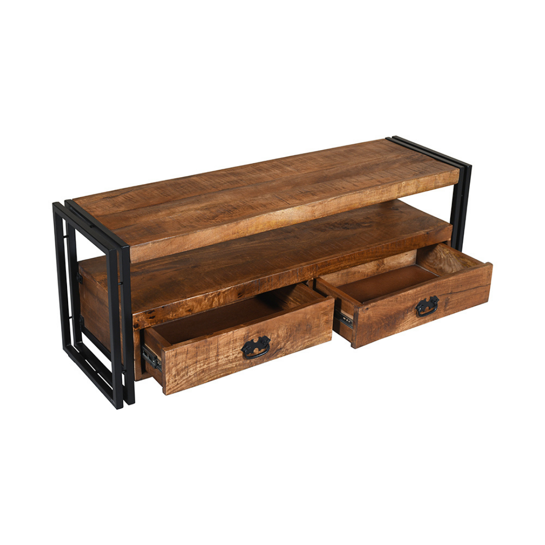 Astra Natural Industrial Wooden & Black Metal 120 cm Entertainment TV Unit - Fab Habitat , TV Units, 
