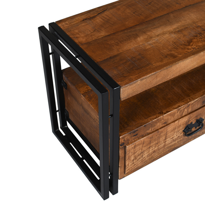 Astra Natural Industrial Wooden & Black Metal 120 cm Entertainment TV Unit - Fab Habitat , TV Units, [product_size],