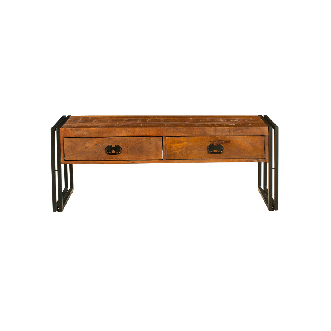 Astra 2 Drawer Natural & Black Large Wooden Coffee Table - 120cm - Fab Habitat , Coffee Tables, 