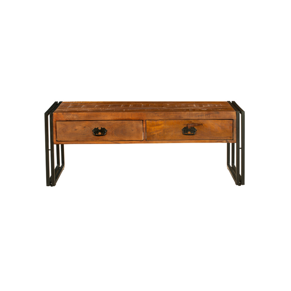 Astra 2 Drawer Natural & Black Large Wooden Coffee Table - 120cm - Fab Habitat , Coffee Tables, 