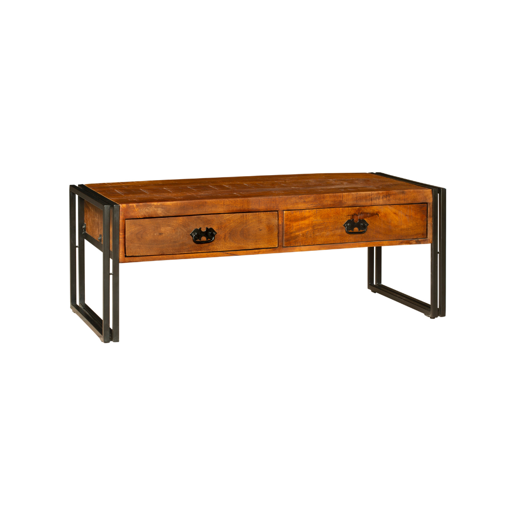 Astra 2 Drawer Natural & Black Large Wooden Coffee Table - 120cm - Fab Habitat , Coffee Tables, 