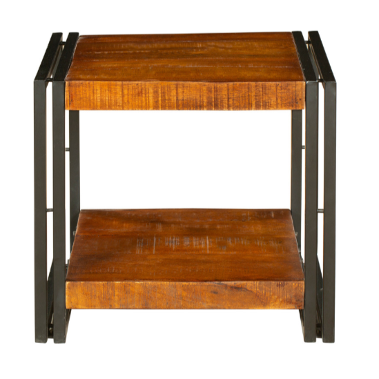 Astra 2 Shelves Mango Wood Industrial Side Table - Fab Habitat
