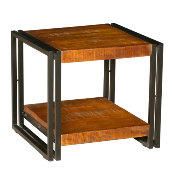 Astra 2 Shelves Mango Wood Industrial Side Table - Fab Habitat