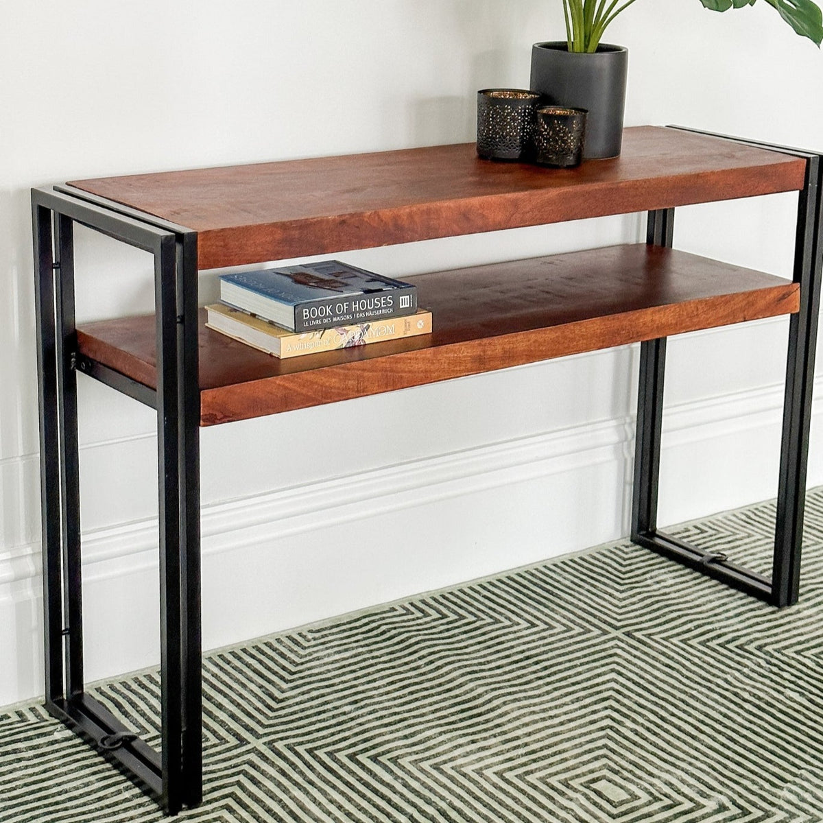 Astra 2 Shelves Mango Wood Industrial Console Table - Fab Habitat , Console Tables, 