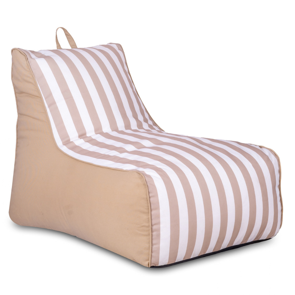 Aura Beige & White Garden Outdoor Lounger Bean Bag with Handle & Pocket