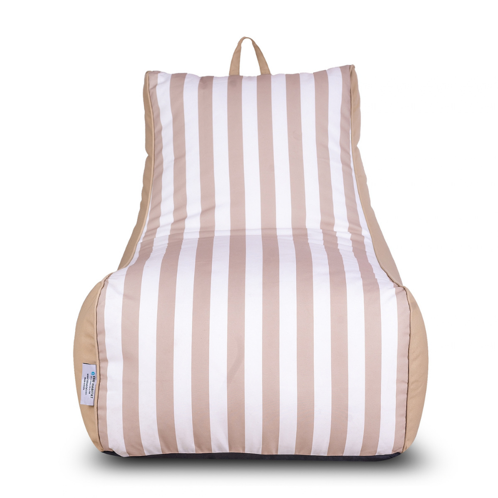 Aura Beige & White Garden Outdoor Lounger Bean Bag with Handle & Pocket