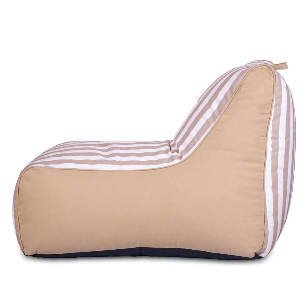Aura Beige & White Garden Outdoor Lounger Bean Bag with Handle & Pocket