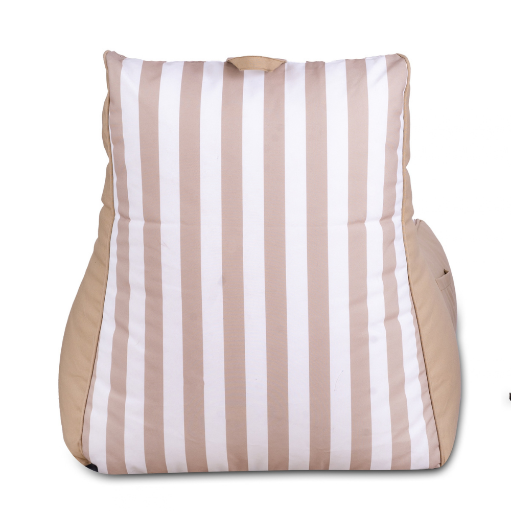 Aura Beige & White Garden Outdoor Lounger Bean Bag with Handle & Pocket