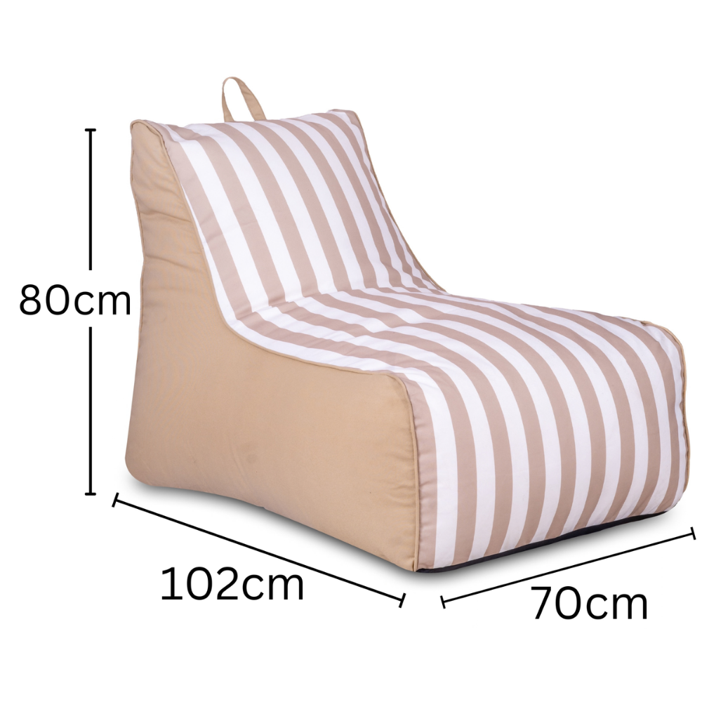 Aura Beige & White Garden Outdoor Lounger Bean Bag with Handle & Pocket