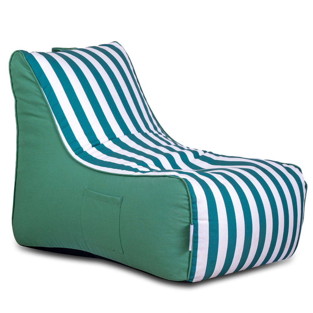Aura Green & White Garden Outdoor Lounger Bean Bag with Handle & Pocket