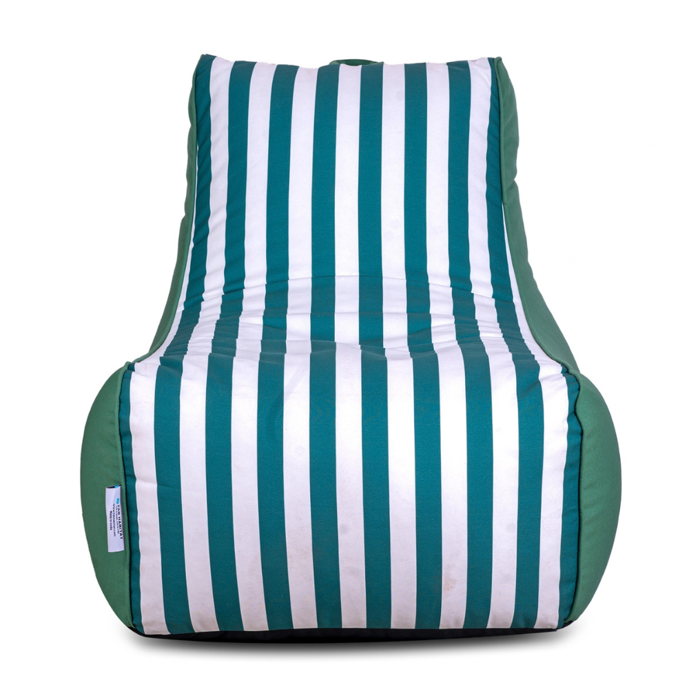 Aura Green & White Garden Outdoor Lounger Bean Bag with Handle & Pocket