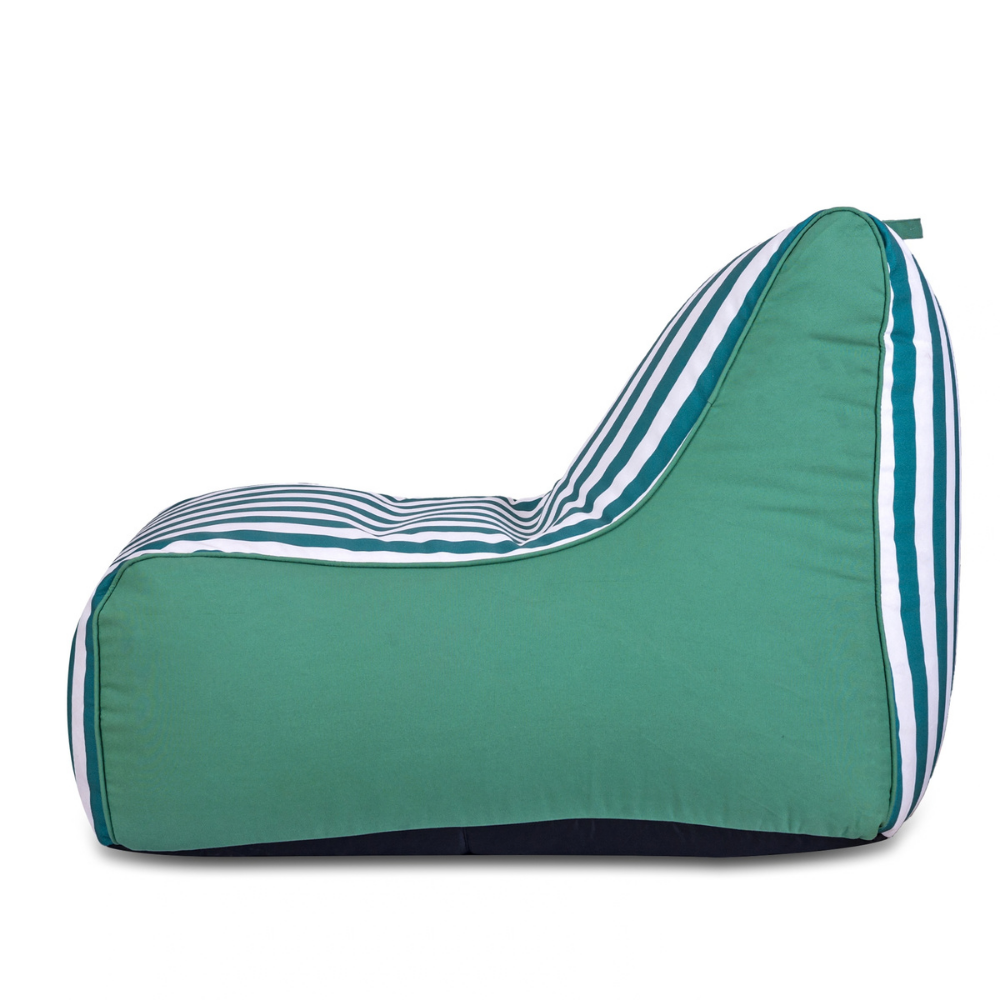 Aura Green & White Garden Outdoor Lounger Bean Bag with Handle & Pocket