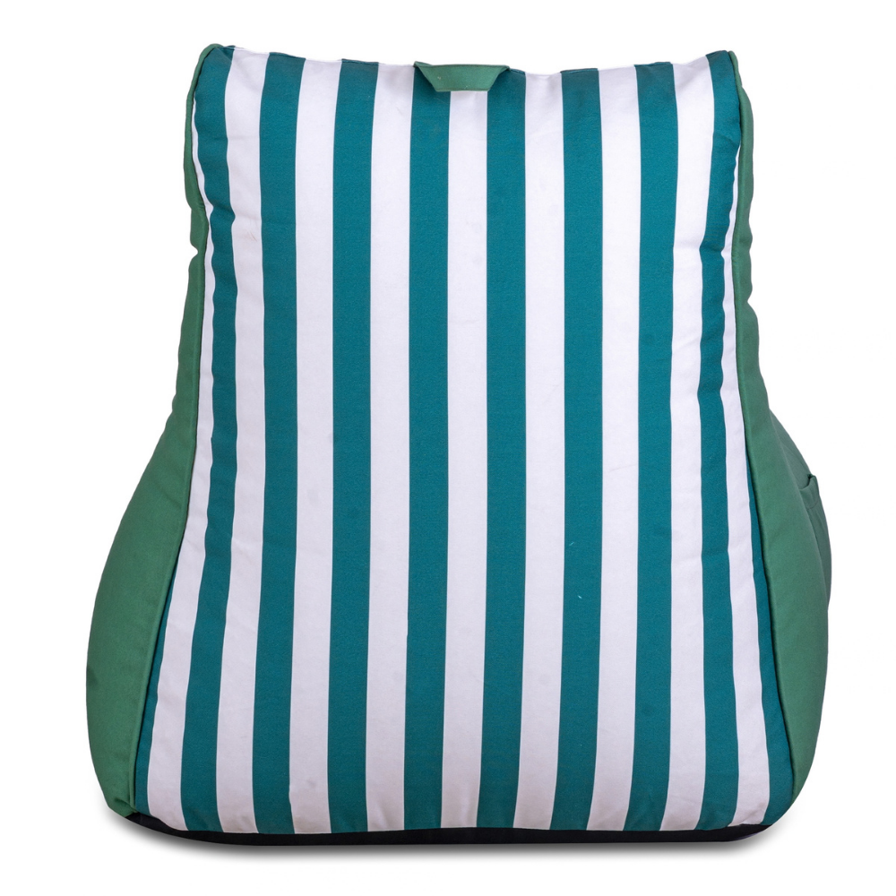 Aura Green & White Garden Outdoor Lounger Bean Bag with Handle & Pocket
