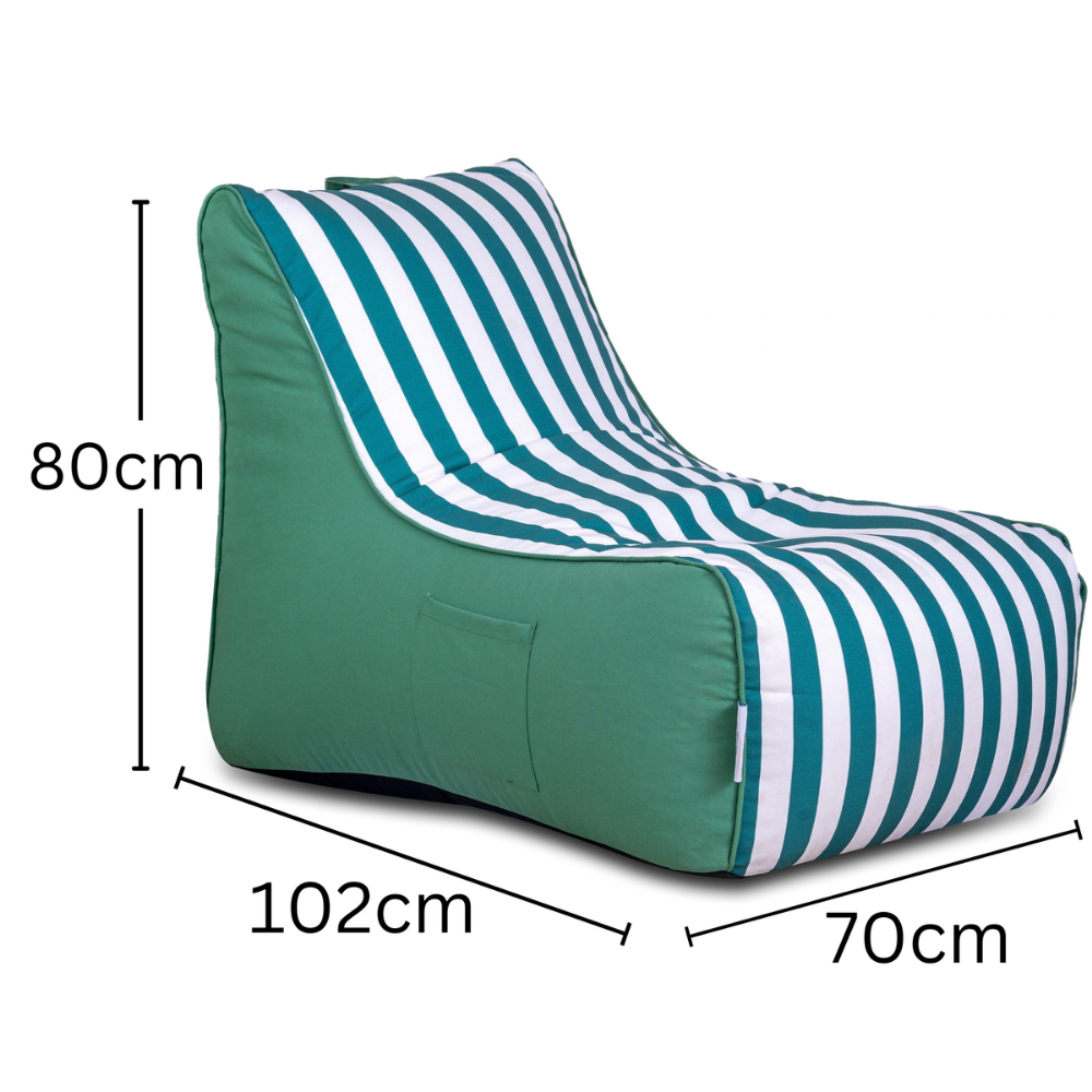 Aura Green & White Garden Outdoor Lounger Bean Bag with Handle & Pocket