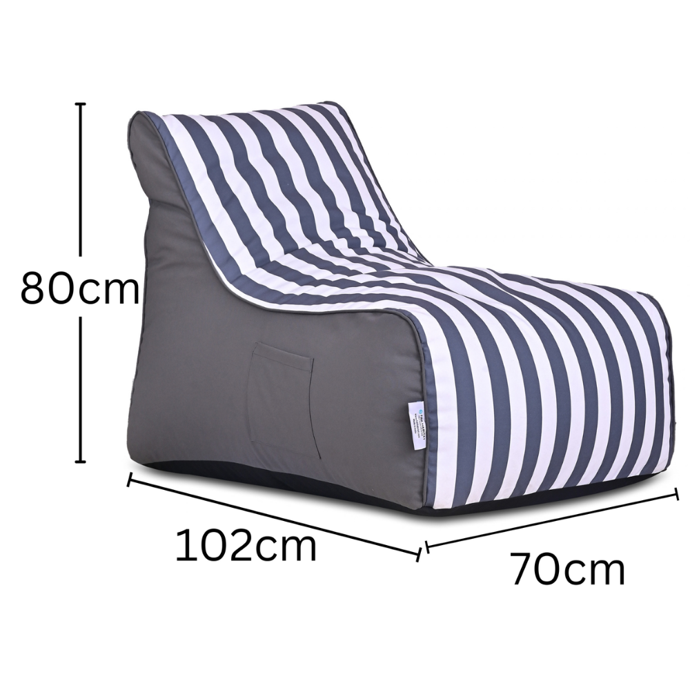 Aura Navy & White Garden Outdoor Lounger Bean Bag with Handle & Pocket