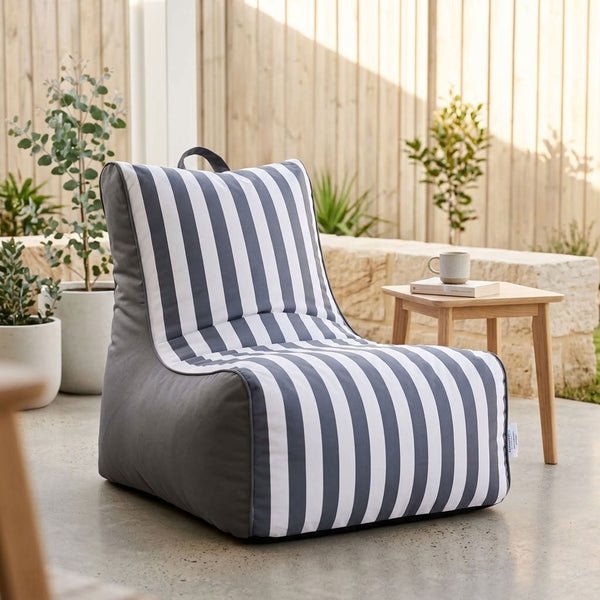 Aura Grey & White Garden Outdoor Lounger Bean Bag with Handle & Pocket