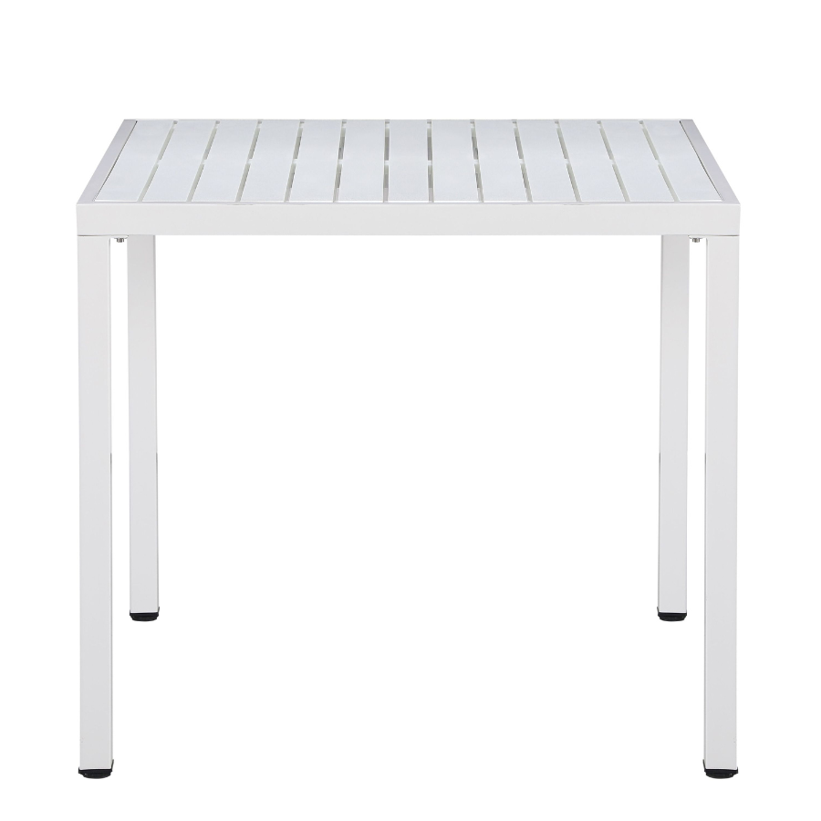 Side view of white Aurora table – 80 cm round – modern indoor dining – buy online in Australia